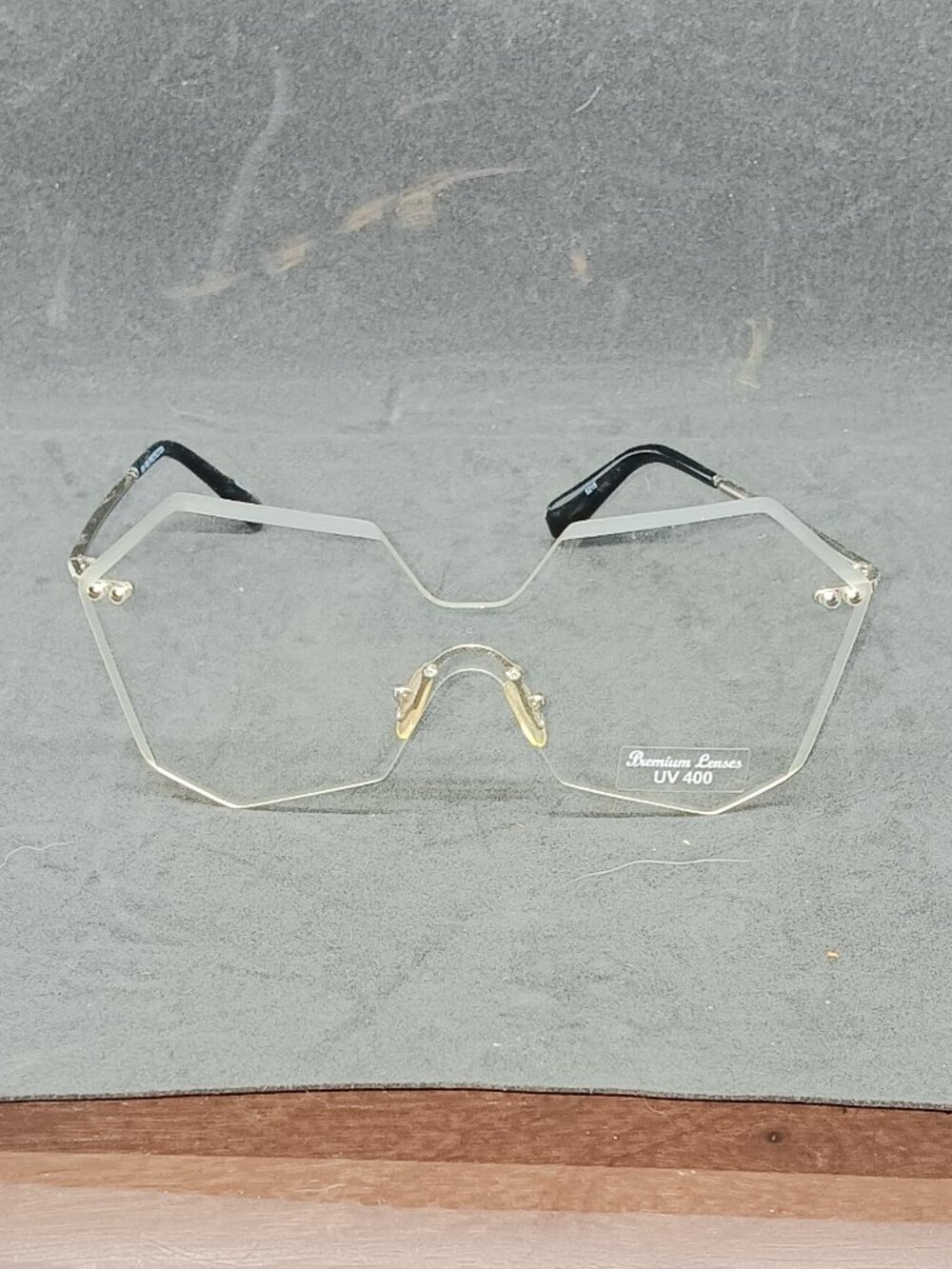 Foster Grant Rimless Hexagonal Sunglasses Clear NWT